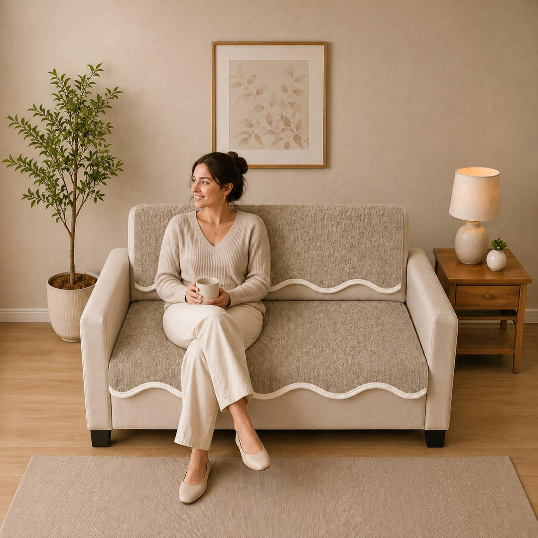Suede Velvet Sofa Mat 2 Seater Back & Seat | Champagne Beige