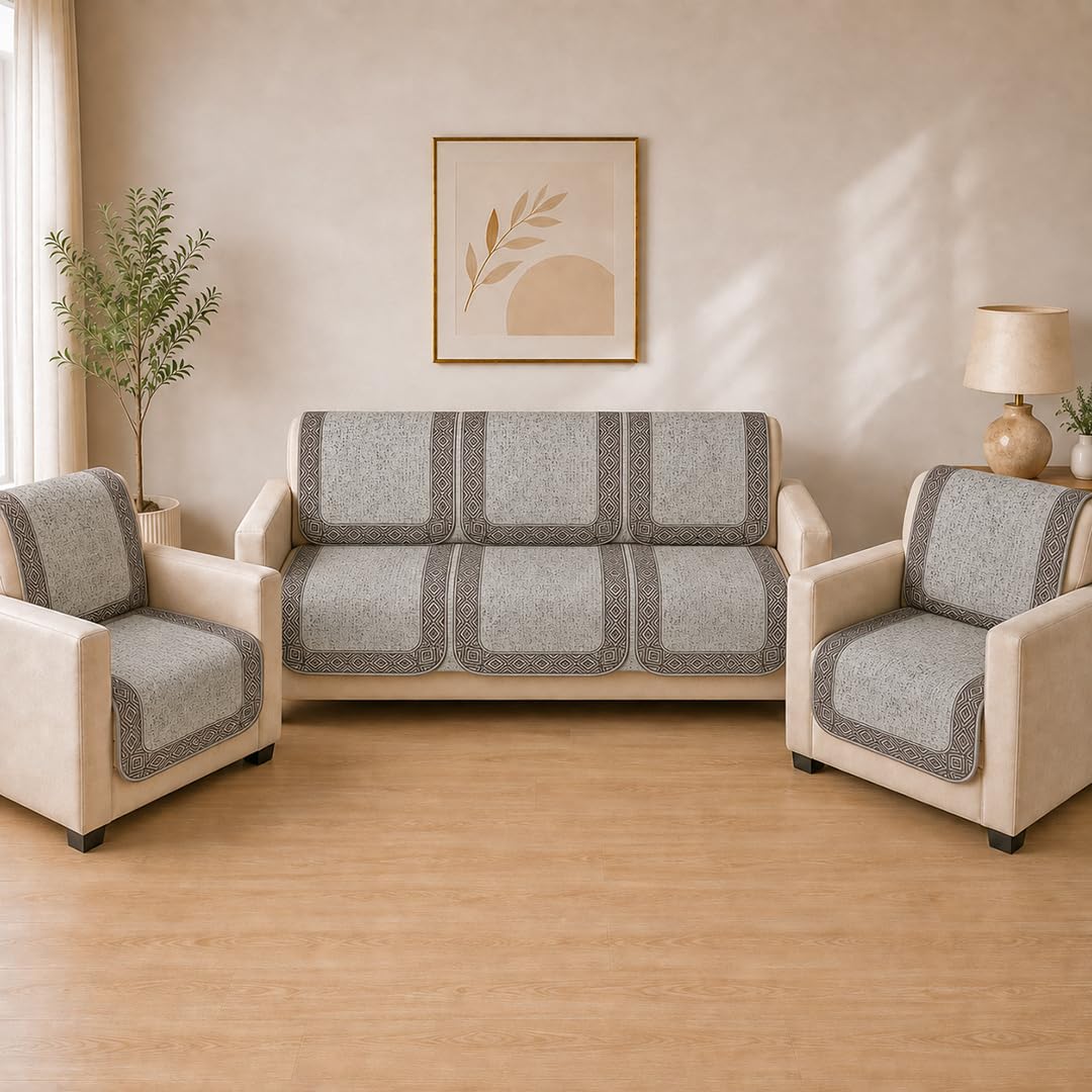 5 Seater Suede Back & Seat Sofa Cover (3+1+1) Geometric Mosaic