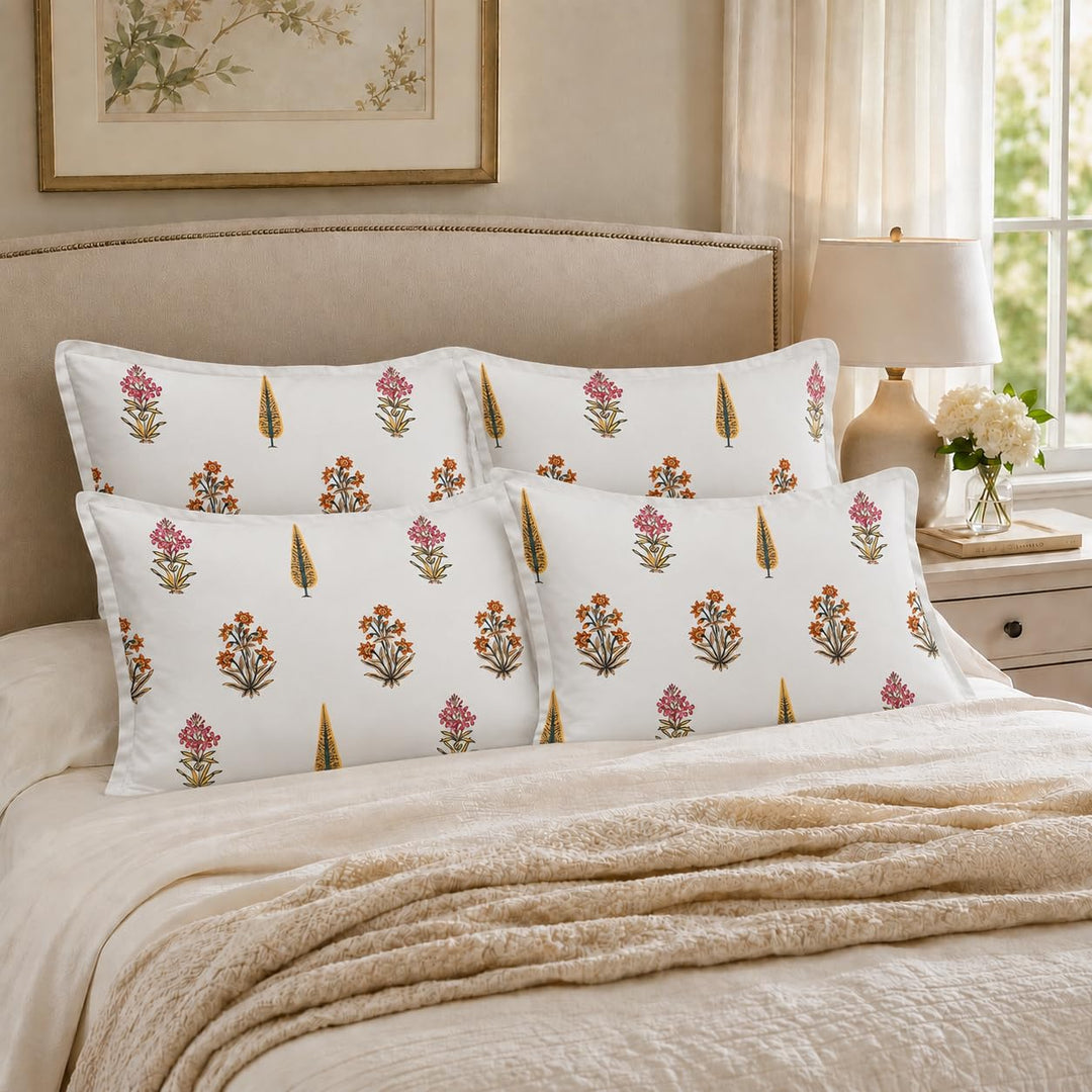 100% Cotton Pillow Covers Set of 4, Amber Meadow, 17x 27 Inch