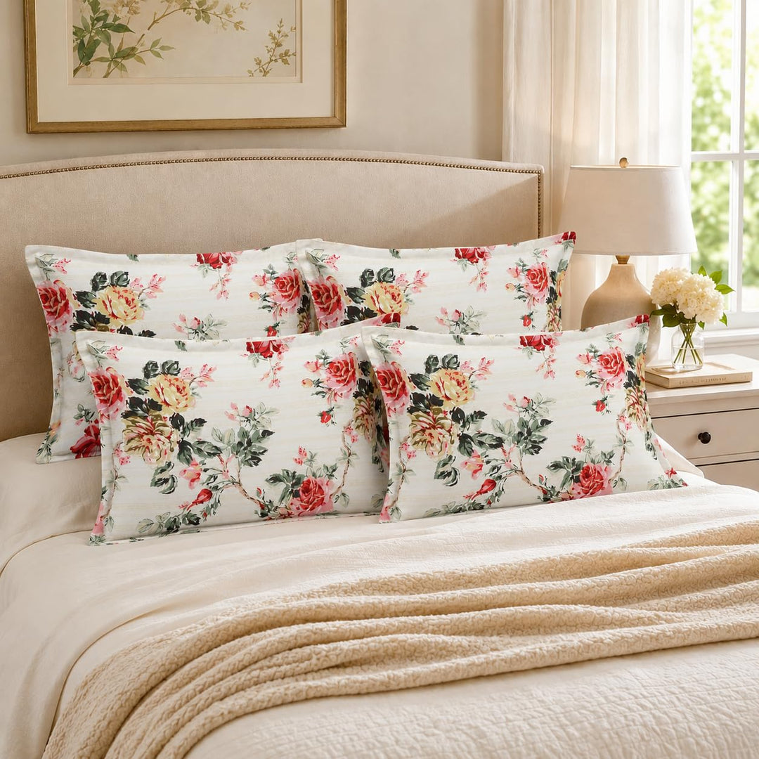 100% Cotton Pillow Covers Set of 4, Rose Manor, 17x 27 Inch