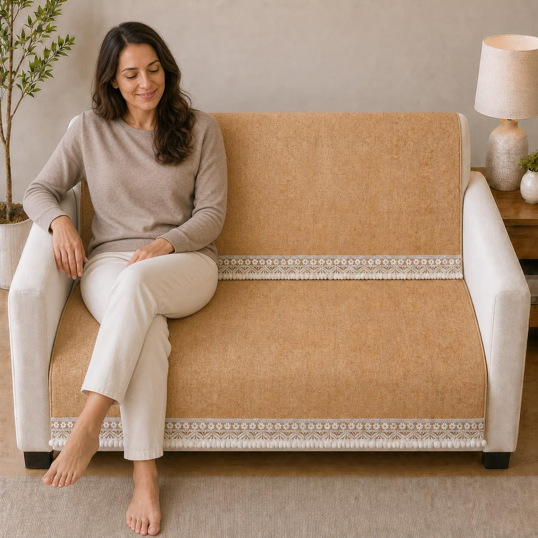 Suede Velvet Sofa Mat 2 Seater Back & Seat | Grace – Sand Beige