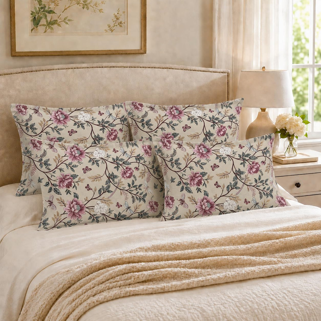 100% Cotton Pillow Covers Set of 4, Mauve Vine, 17x 27 Inch