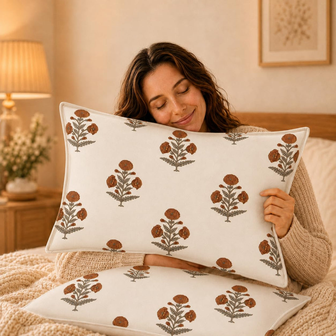 100% Cotton Pillow Covers Set of 2, Rustic Bloom, 17x 27 Inch
