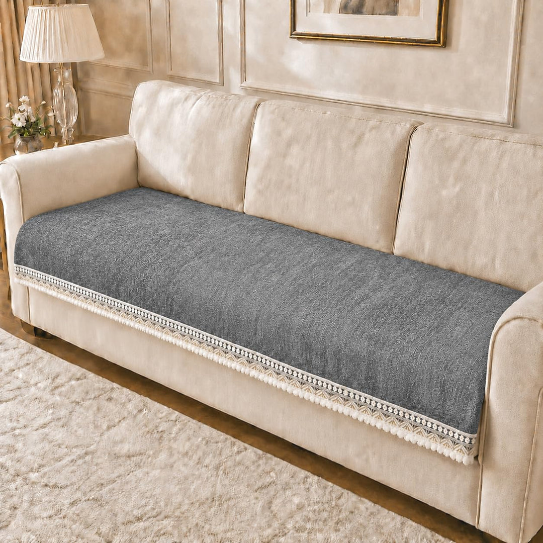 Suede Velvet Sofa Mat Available in 3 Seater | Anti Skid & Machine Washable Sofa Cover Protector | Velvet Grace – Graphite Grey