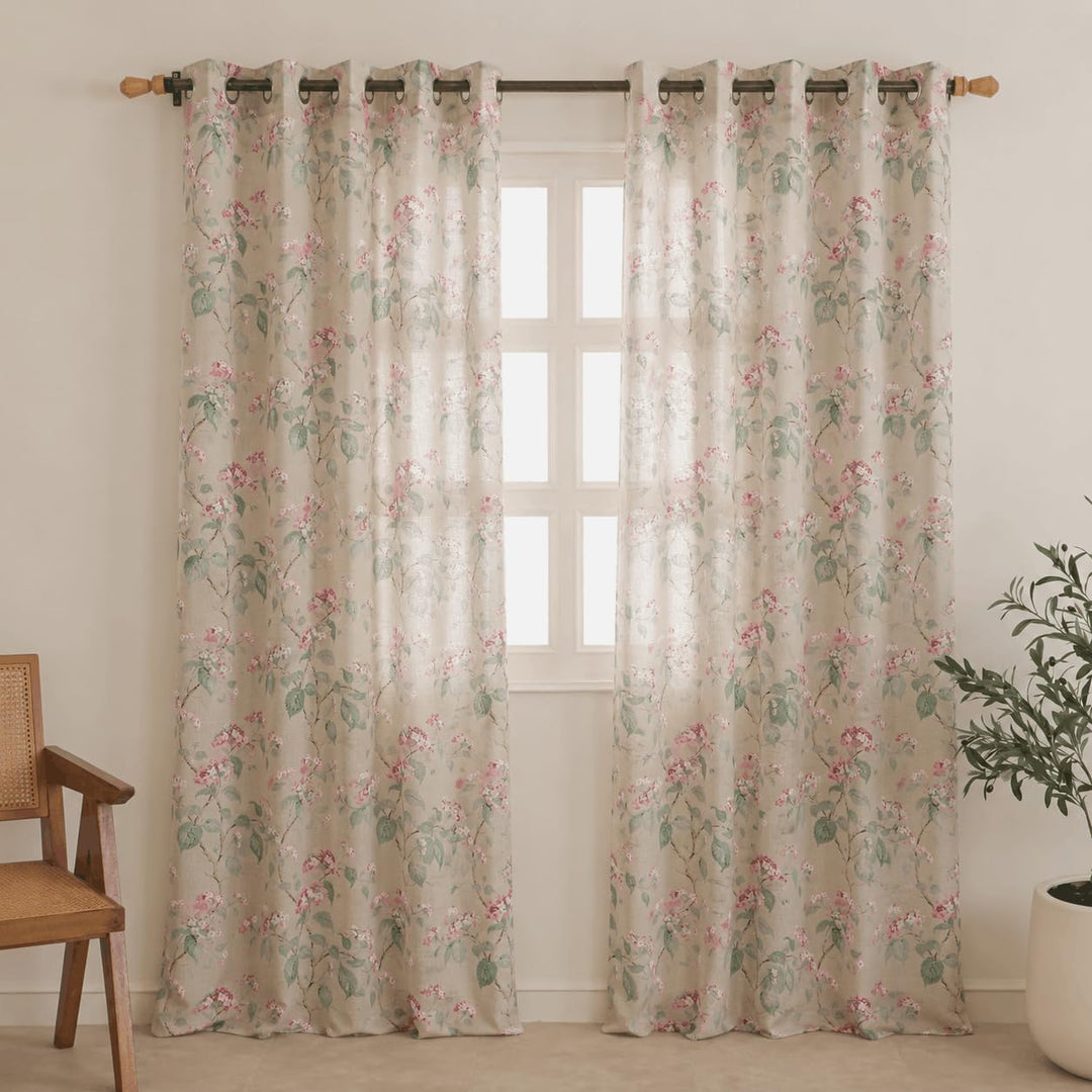 Cotton Sheer Curtain Set of 2 | 54x60 Inches/5 Feet | Linen Texture