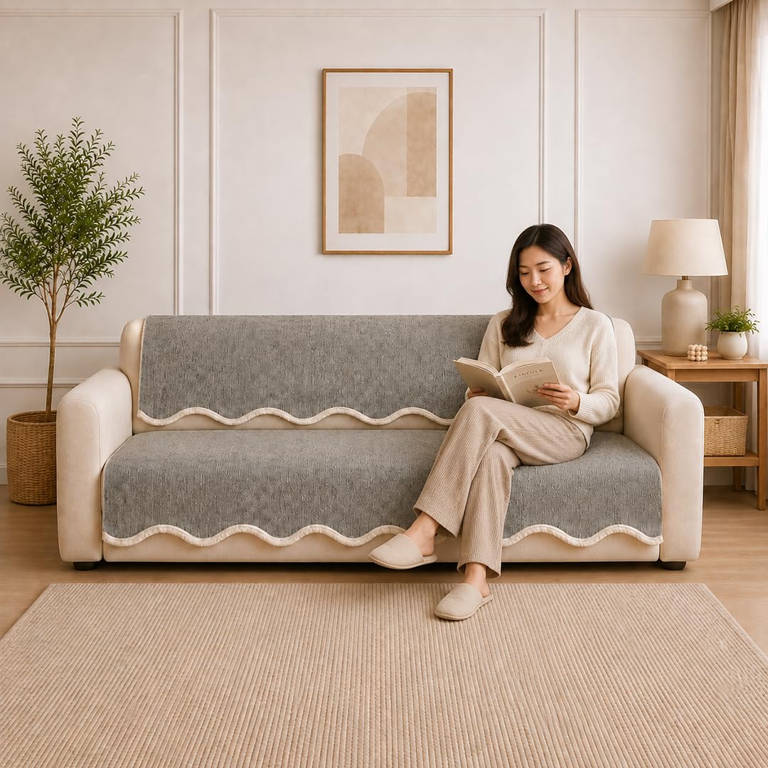 Suede Velvet Sofa Mat 3 Seater Back & Seat | Silver Grey