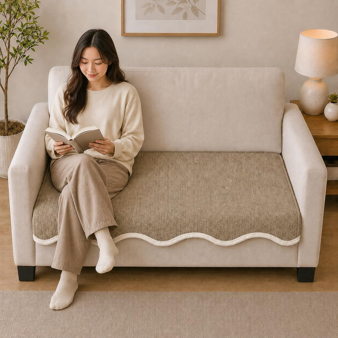 Suede Velvet Sofa Mat 2 Seater | Velvet Wave - Champagne Beige