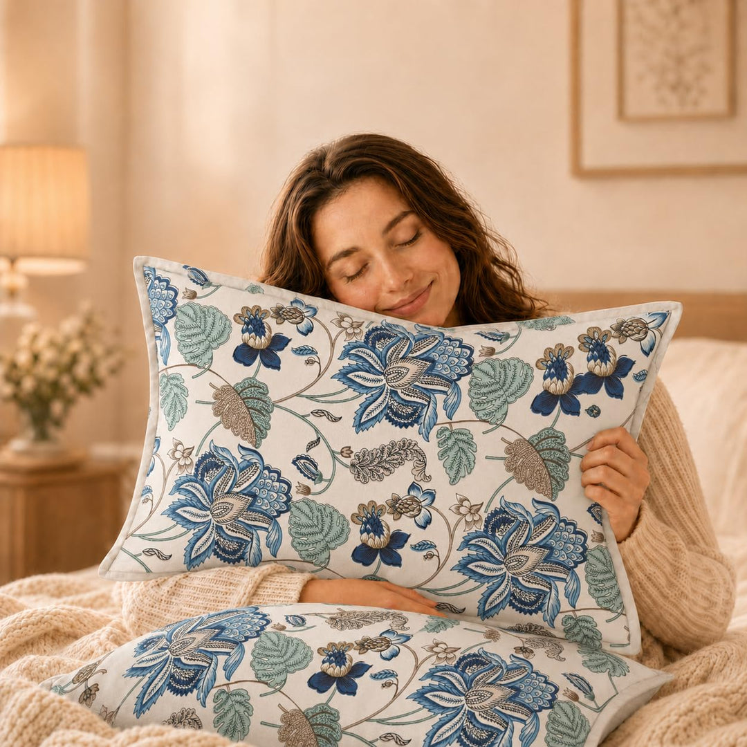 100% Cotton Pillow Covers Set of 2, Azure Fern, 17x 27 Inch