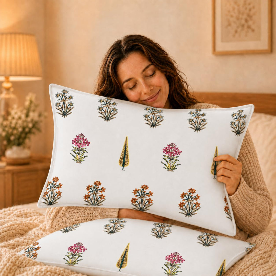 100% Cotton Pillow Covers Set of 2, Amber Meadow, 17x 27 Inch
