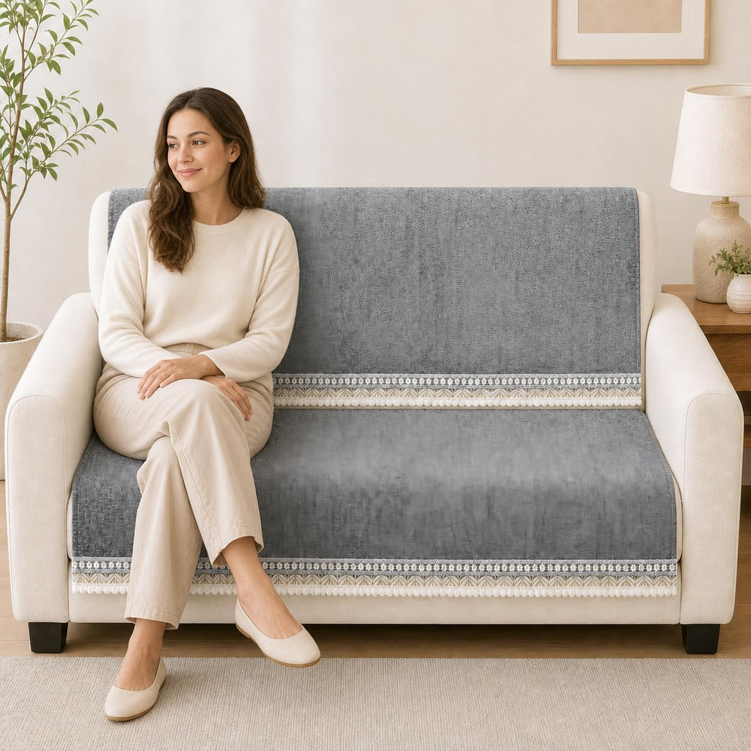 Suede Velvet Sofa Mat 2 Seater Back & Seat | Grace – Graphite Grey