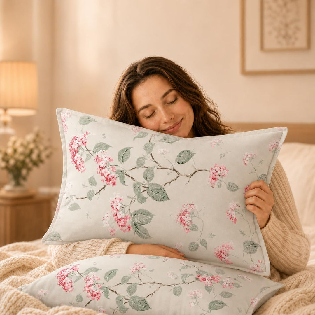 100% Cotton Pillow Covers Set of 2, Botanical Sage, 17x 27 Inch