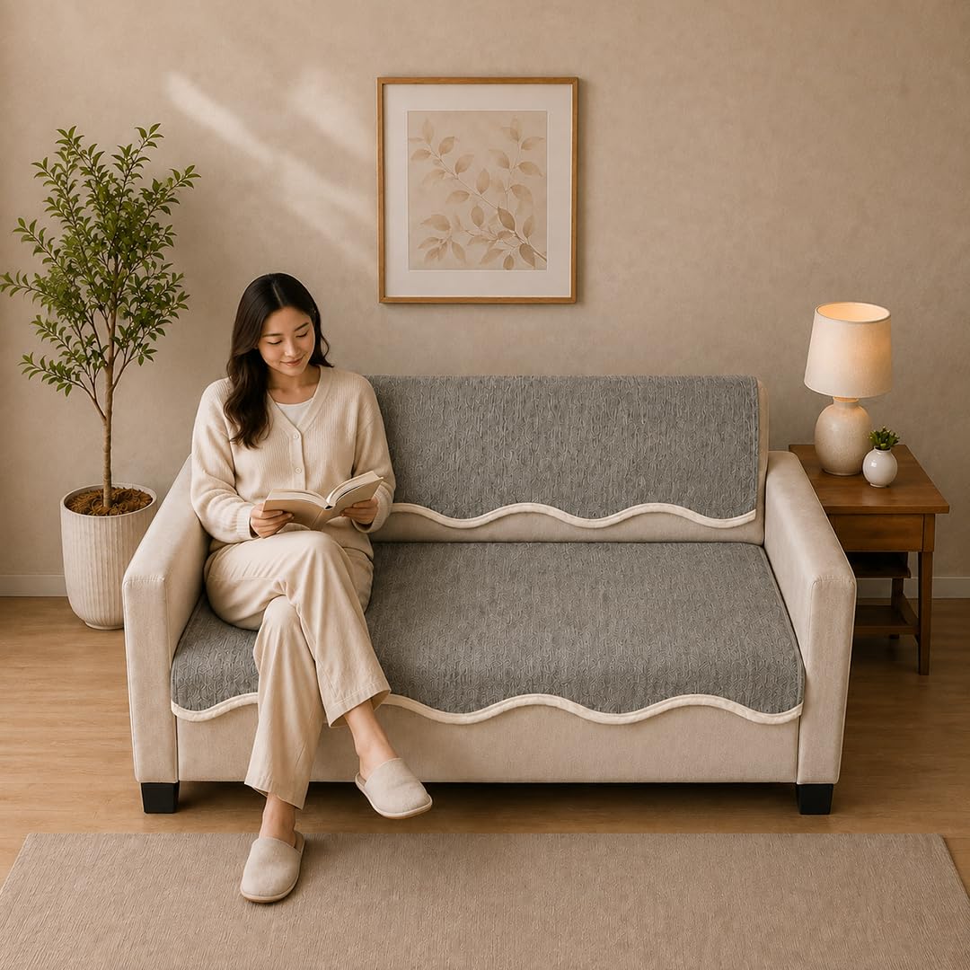 Suede Velvet Sofa Mat 2 Seater Back & Seat | Silver Grey