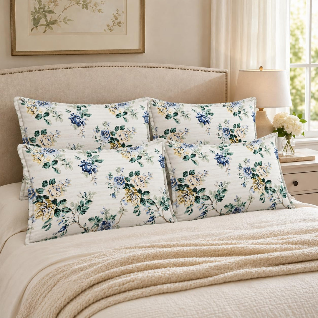 100% Cotton Pillow Covers Set of 4, Blue Serenity, 17x 27 Inch
