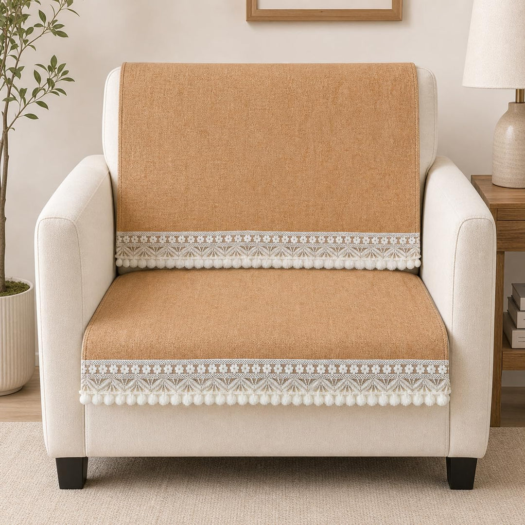 Velvet Sofa Mat 1 Seater Back & Seat | Velvet Grace – Sand Beige