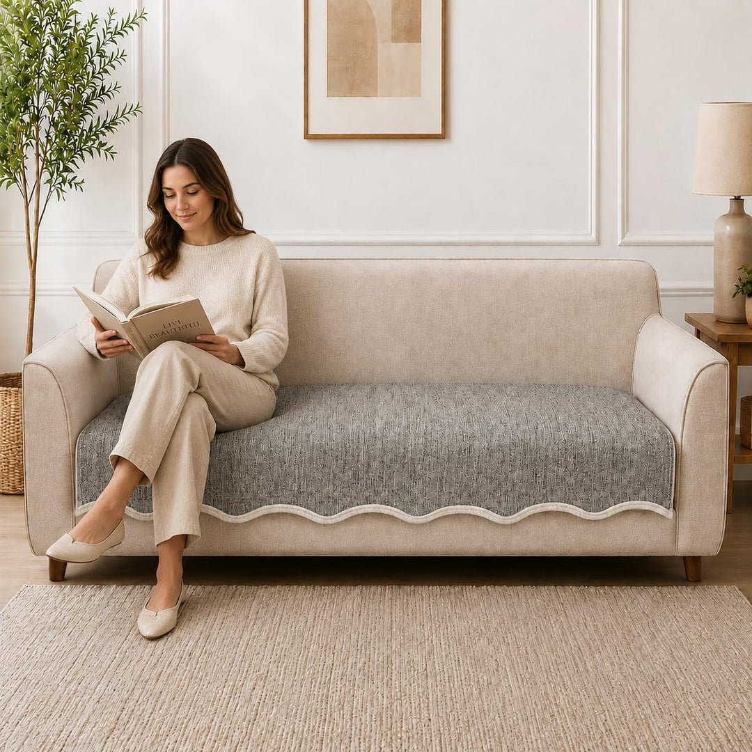 Suede Velvet Sofa Mat 3 Seater | Velvet Wave - Silver Grey