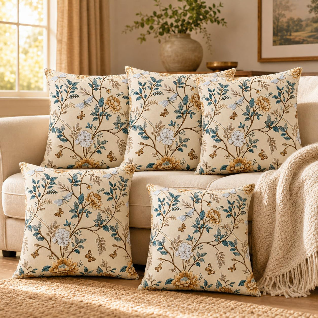 Cotton Cushion Covers 22x22 Inches Pack of 5 | Golden Bloom