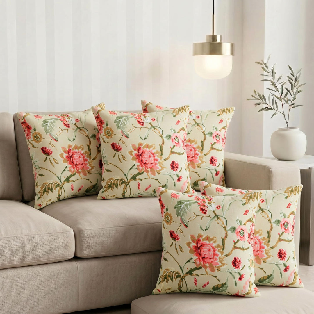 Cotton Cushion Covers 16x16 – Set of 5 Floral Heritage | Reversible