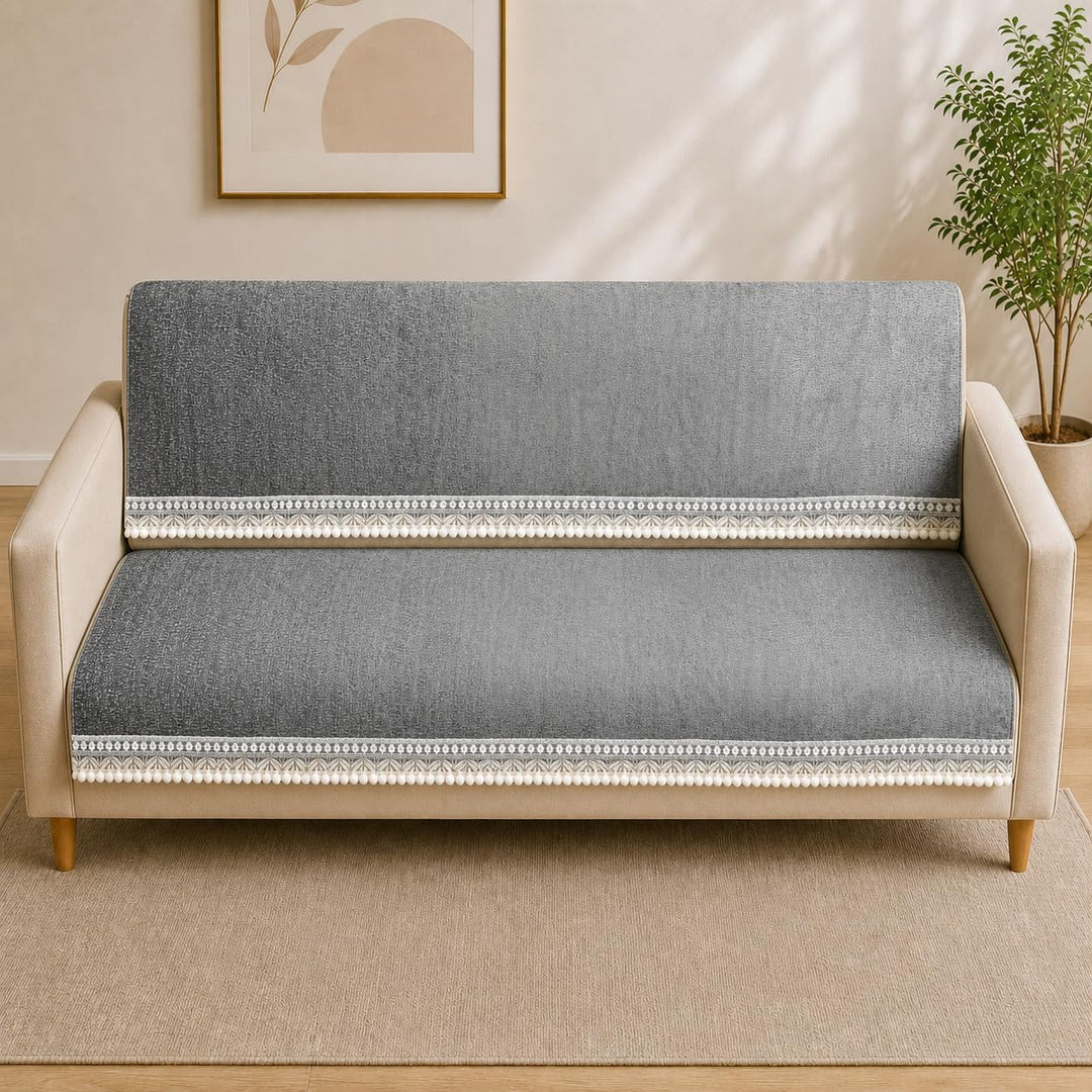 Suede Velvet Sofa Mat 3 Seater Back & Seat | Grace – Graphite Grey