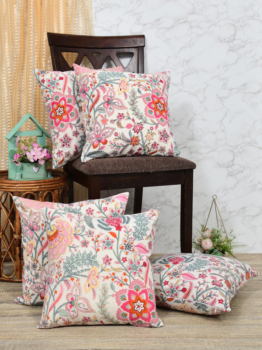Cotton Cushion Covers Set of 5; 12x12 Inches; Autumn Sedum
