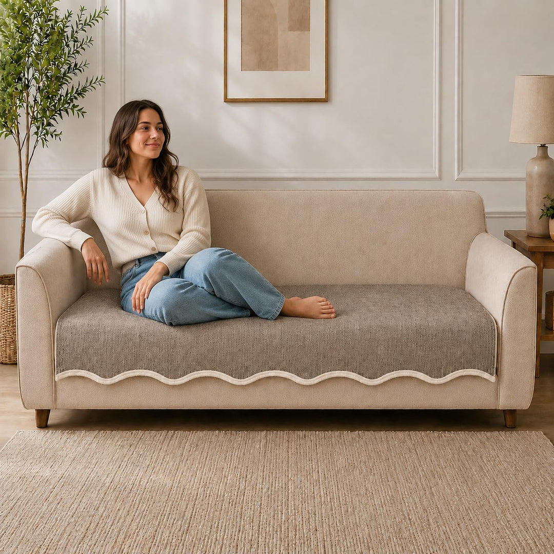 Suede Velvet Sofa Mat 3 Seater | Velvet Wave - Mocha Taupe