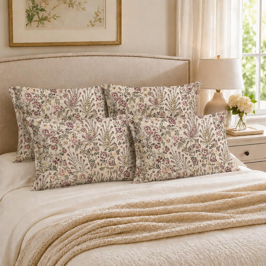 100% Cotton Pillow Covers Set of 4, Petal Beige, 17x 27 Inch