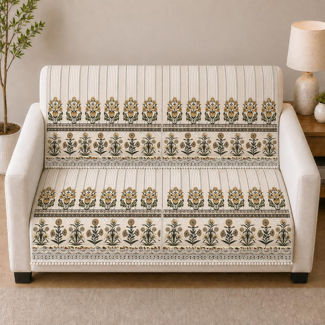 Suede Velvet Sofa Mat 2 Seater Back & Seat | Stripe - Natural Beige