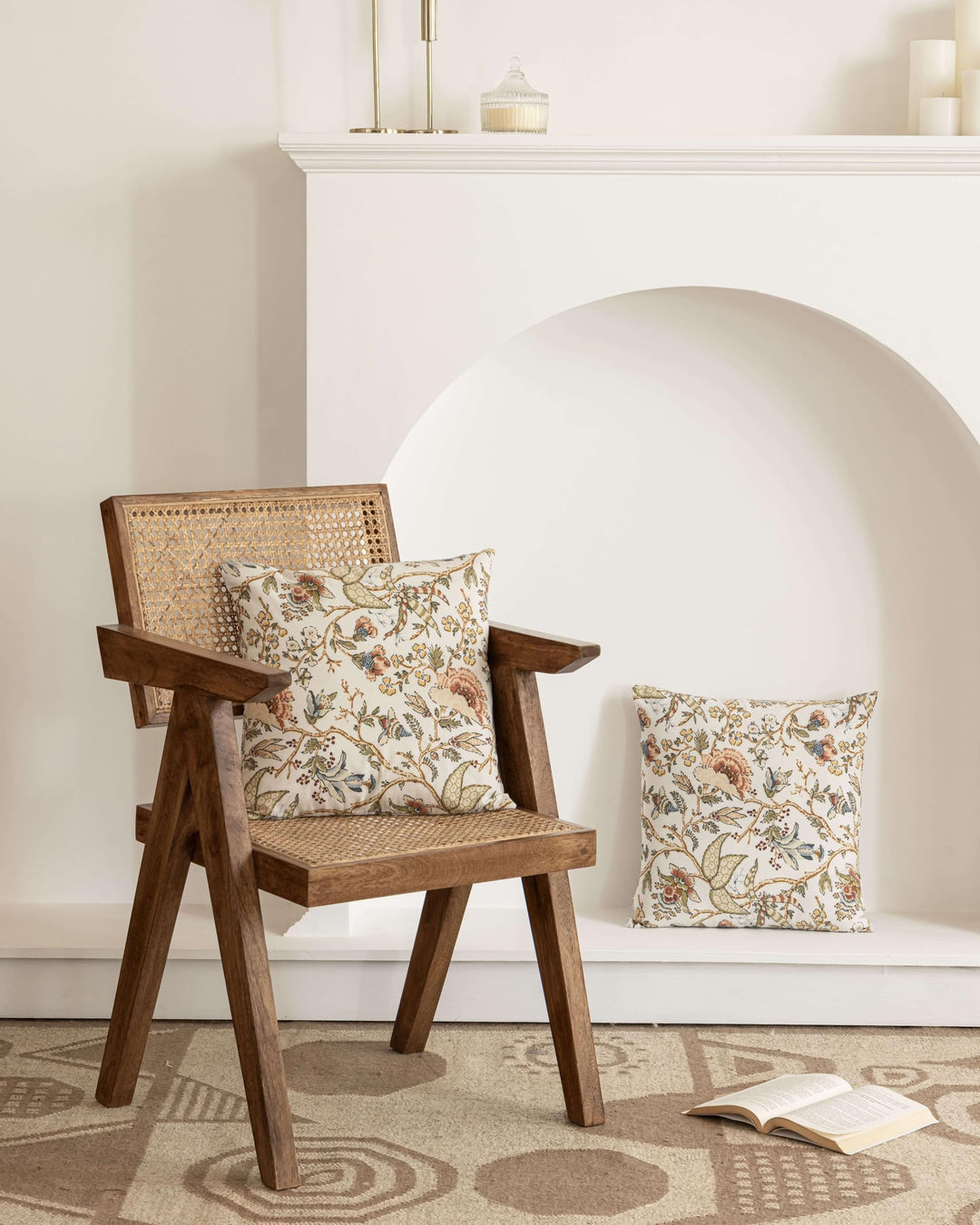 Premium Cotton Decorative Throw Cushion Covers for Sofa Living Room ; Set of 2; 20x20 Inches; Floral Fantasy