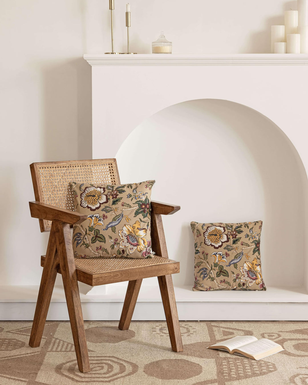 Premium Cotton Decorative Throw Cushion Covers for Sofa Living Room ; Set of 2; 22x22 Inches; Floral Fushion