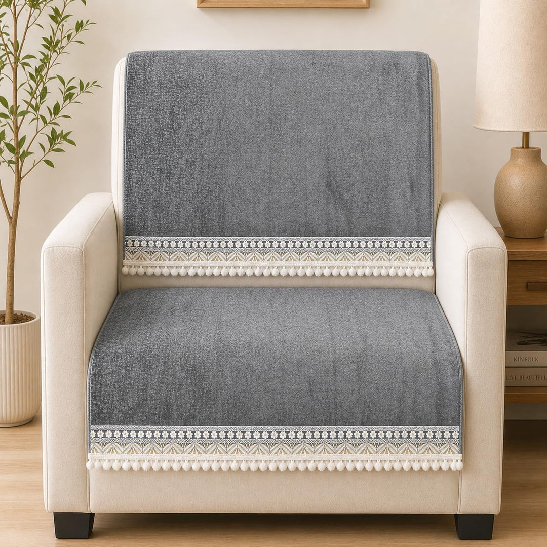 Velvet Sofa Mat 1 Seater Back & Seat | Velvet Grace – Graphite Grey