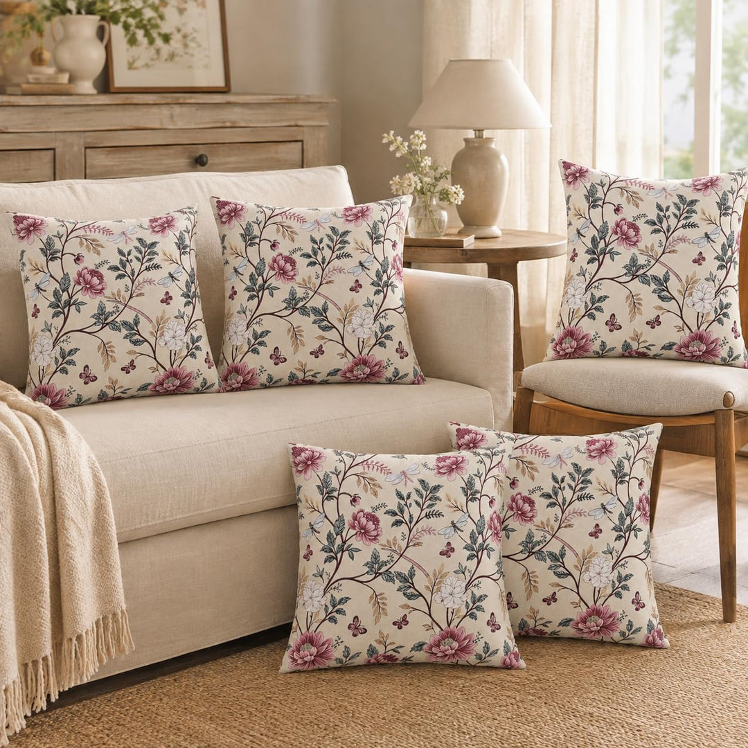 Cotton Cushion Covers 22x22 Inches Pack of 5 | Mauve Vine