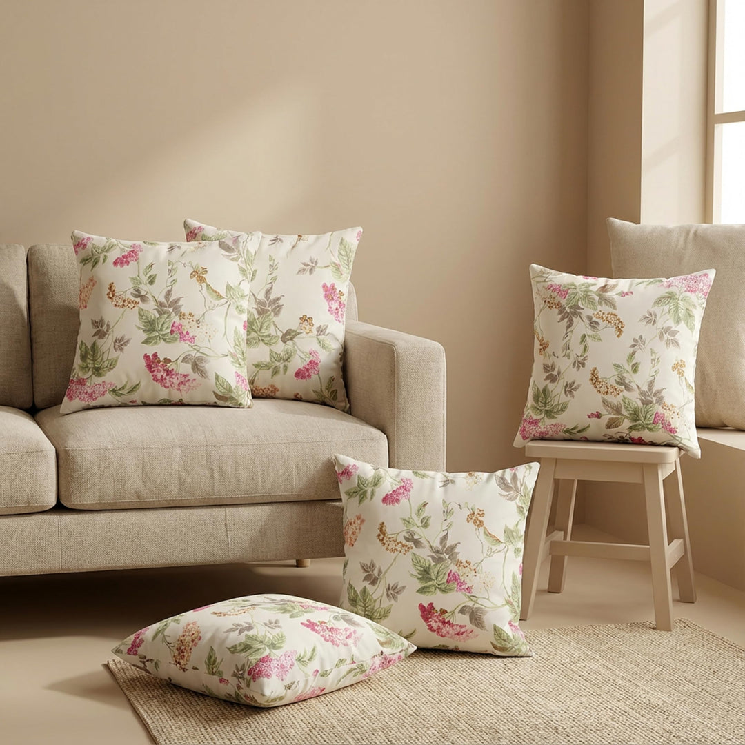 Cotton Cushion Covers 16x16 – Set of 5 Decorative Cushion Covers, Bloom Lace, Soft Cotton, Hidden Zip, Sofa & Bedroom Décor