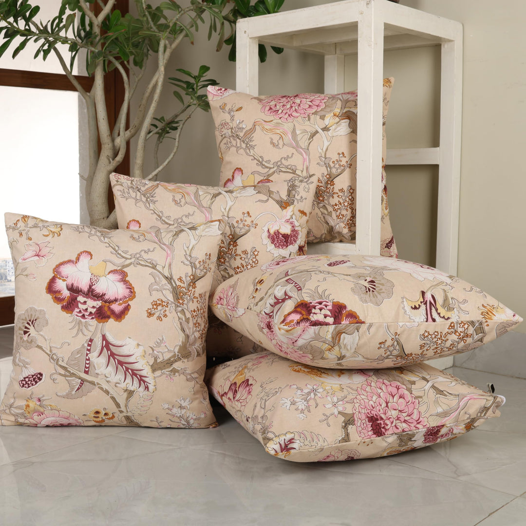 Cotton Cushion Covers Set of 5; 18x18 Inches; Beloved Blossoms