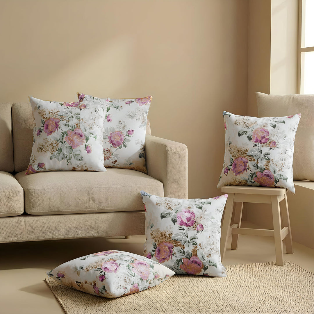 Cotton Cushion Covers 18x18 – Set of 5 Decorative Cushion Covers, Rosette Royal, Soft Cotton, Hidden Zip, Sofa & Bedroom Décor