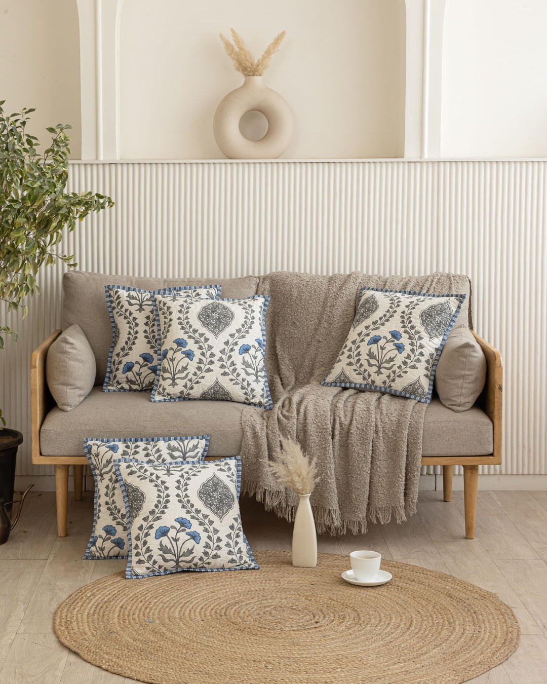 Premium Cotton Decorative Quilted Cushion Covers for Sofa Living Room ; Set of 5; 18x18 Inches; Petal Dreams