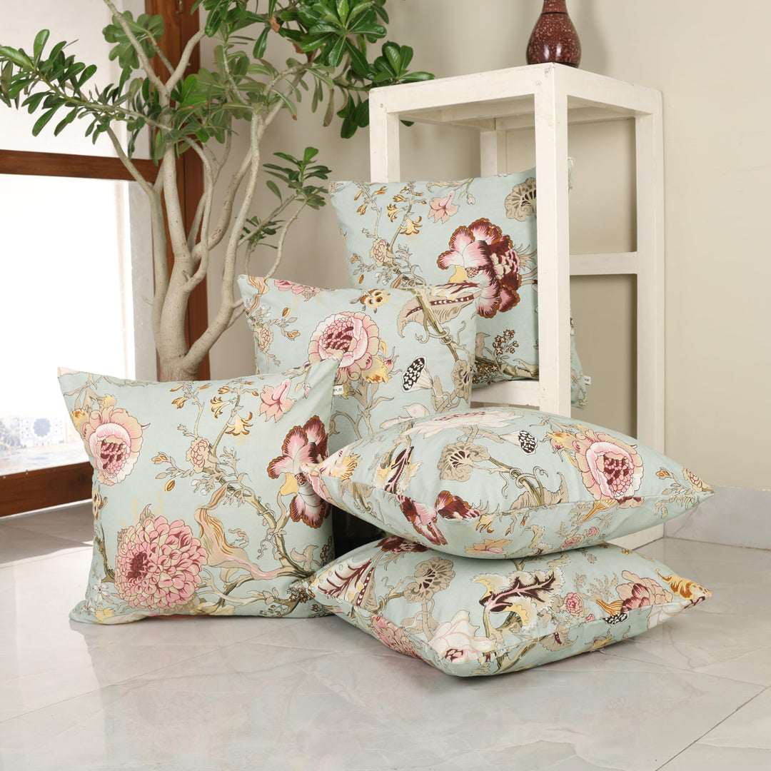 Cotton Cushion Covers Set of 5; 12x12 Inches; Blush Green
