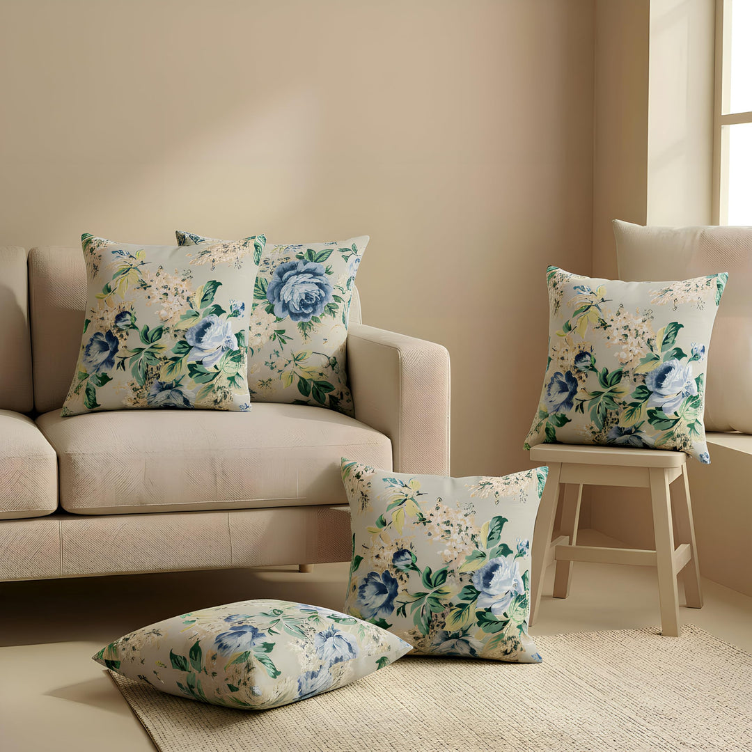 Cotton Cushion Covers 12x12 – Set of 5 Decorative Cushion Covers, Garden Frost, Soft Cotton, Hidden Zip, Sofa & Bedroom Décor