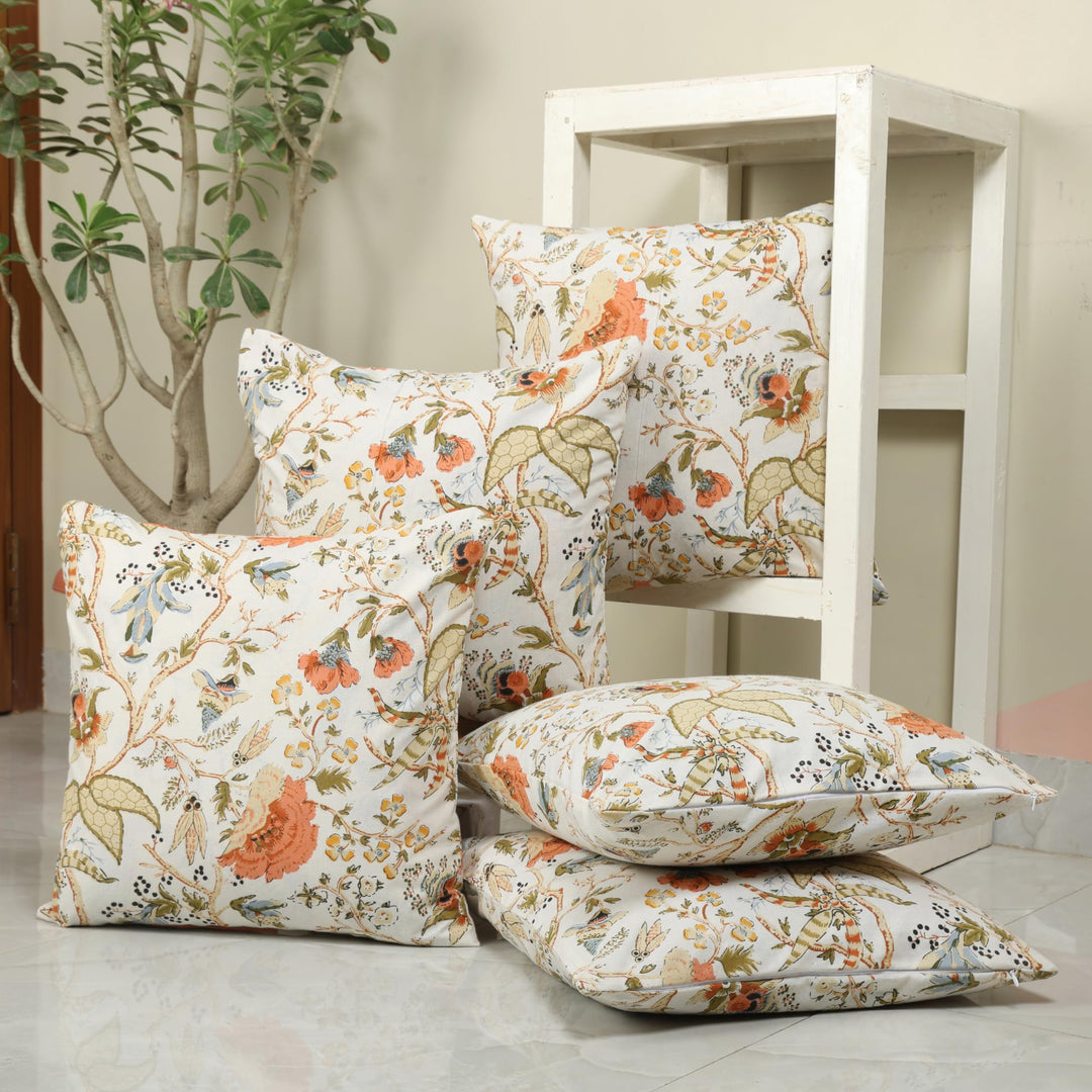 Cotton Cushion Covers Set of 5; 18x18 Inches; Floral Fantasy