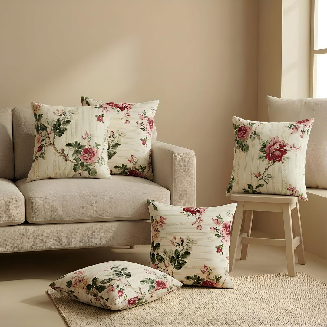 Cotton Cushion Covers 24x24 – Set of 5 Decorative Cushion Covers, Warm Rose, Soft Cotton, Hidden Zip, Sofa & Bedroom Décor