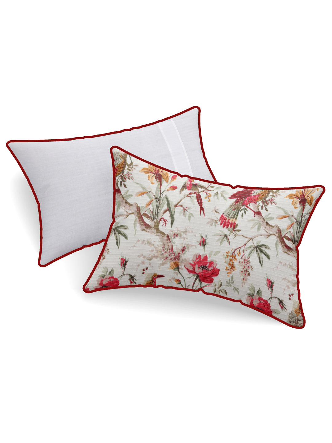250 TC Cotton Pillow Covers With Piping; Set of 2; Floral & Bird Print