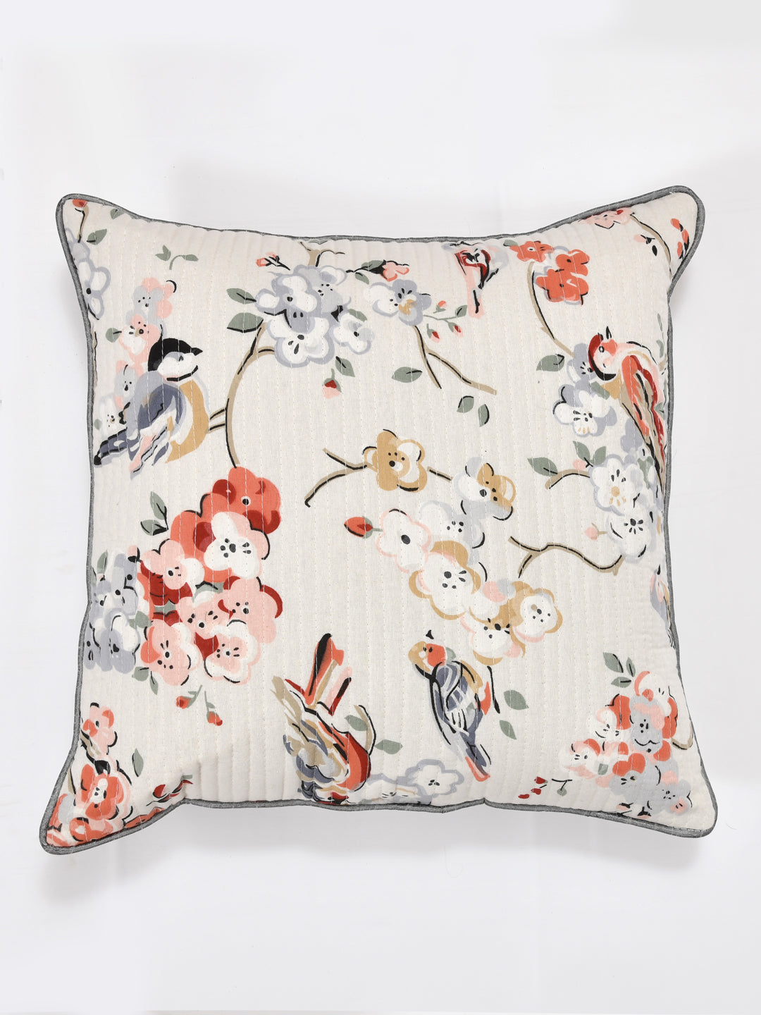 Cushion Covers Set of 5; Grey Flowers & Birds