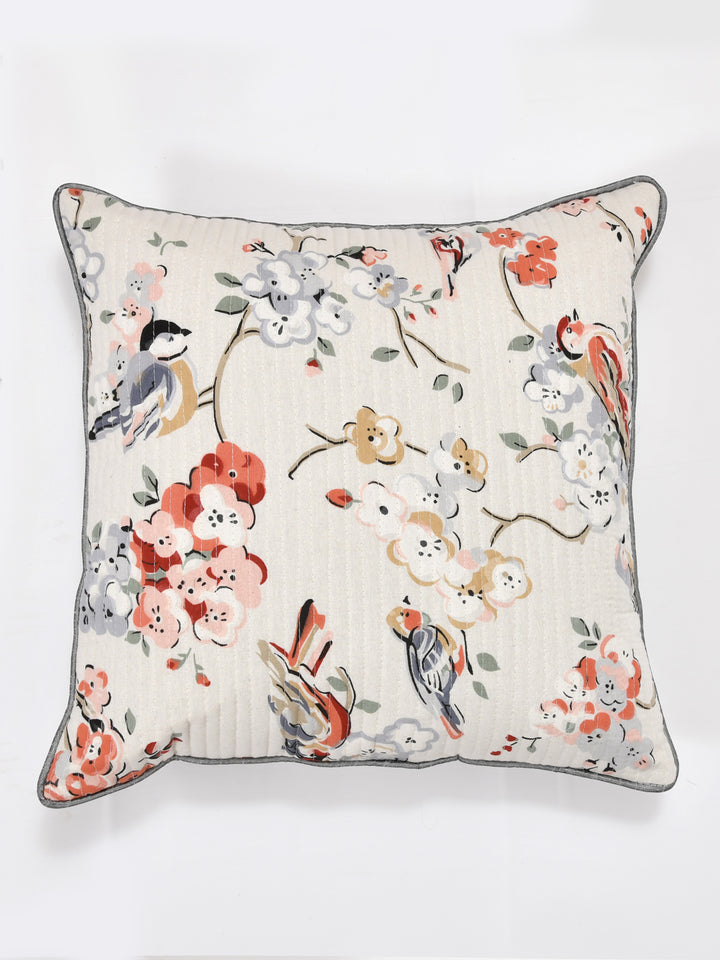 Cushion Covers Set of 2; Grey Flowers & Birds
