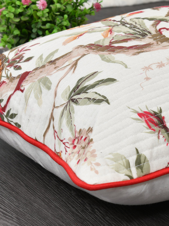 Cushion Covers Set of 2; Red Flowers & Birds