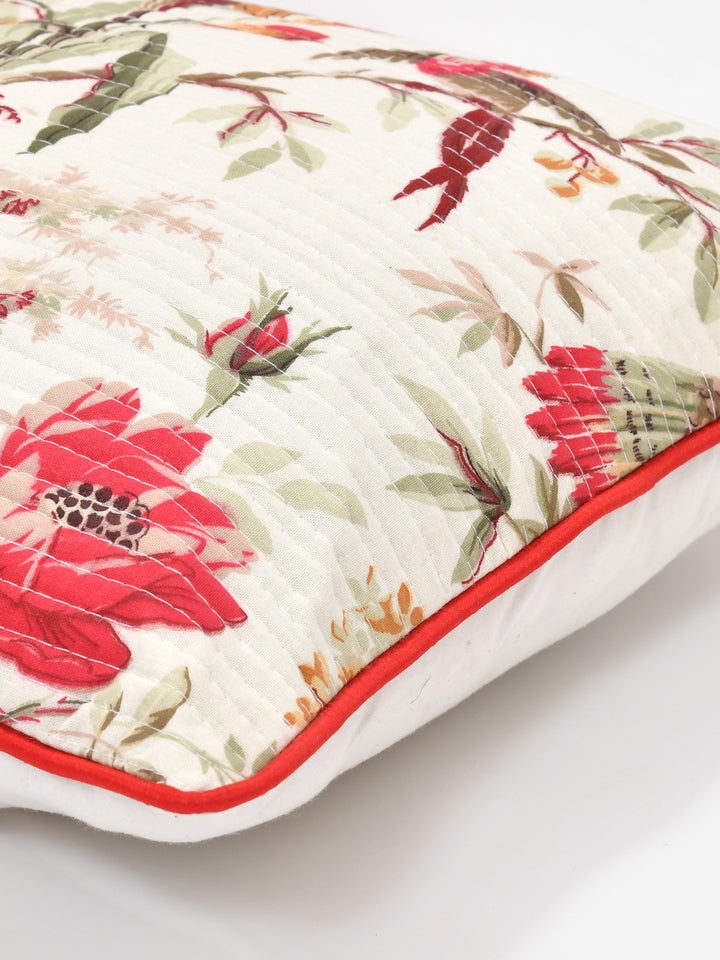 Cushion Covers Set of 2; Red Flowers & Birds