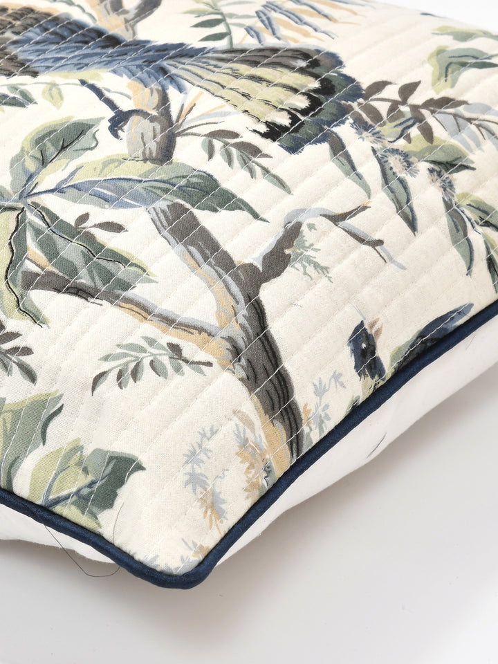 Cushion Covers Set of 2; Blue Flowers & Birds