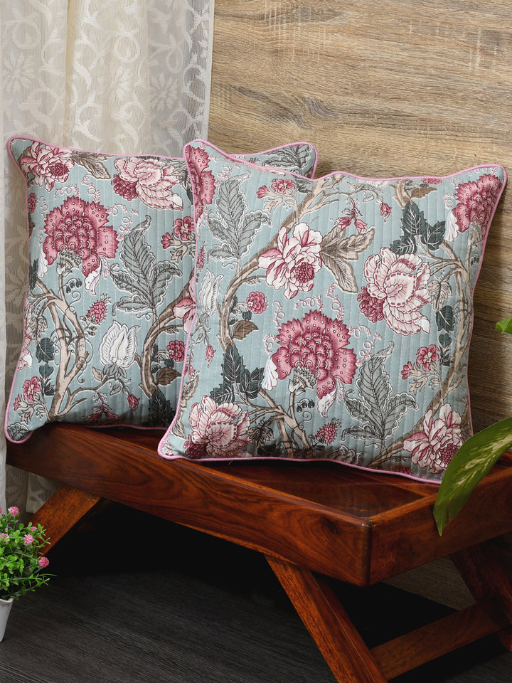 Cushion Covers Set of 2; Pink Maroon Flowers