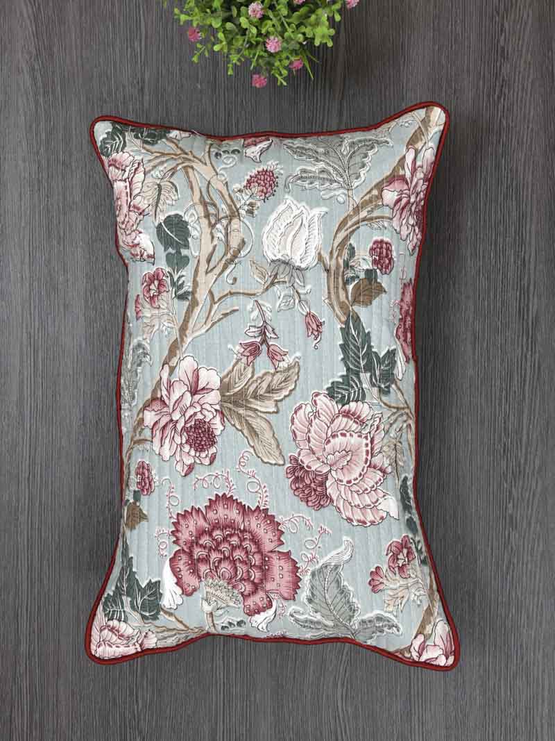 Cotton Cushion Covers; 12x18 Inches;  Set of 2; Pink Maroon Flowers