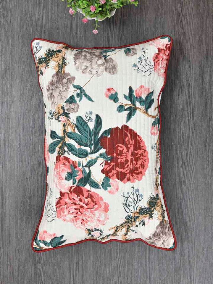 Cotton Cushion Covers; 12x18 Inches;  Set of 2; Rust Grey Flowers