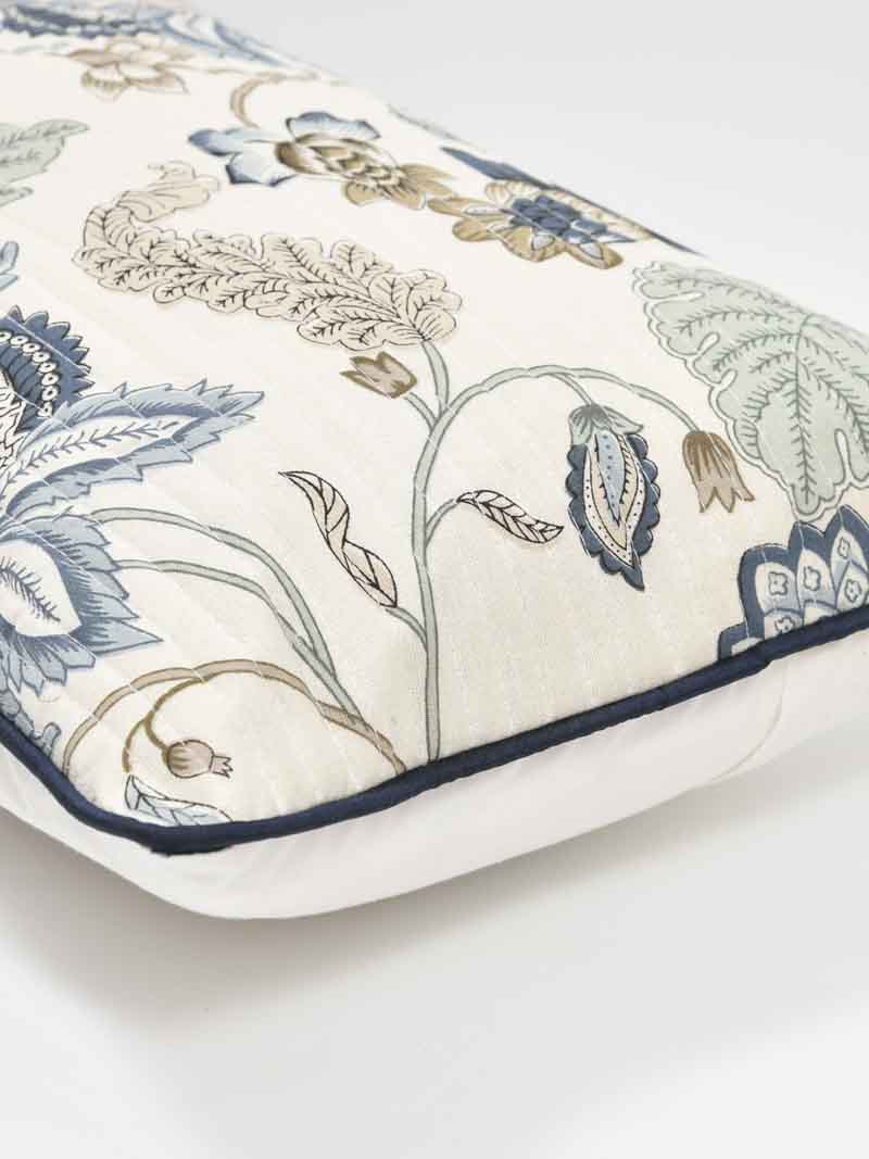 Cotton Cushion Covers; 12x18 Inches;  Set of 2; Green Beige Leaves