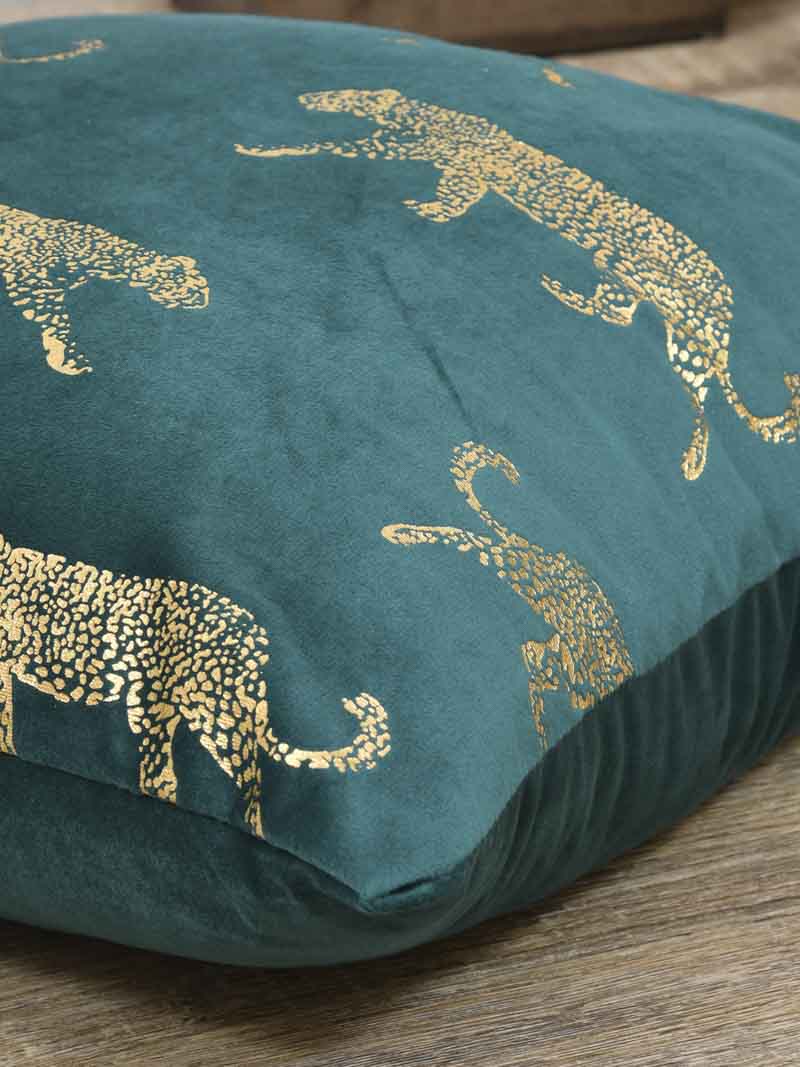 Velvet Cushion Covers; Set of 5; Leopard On Green