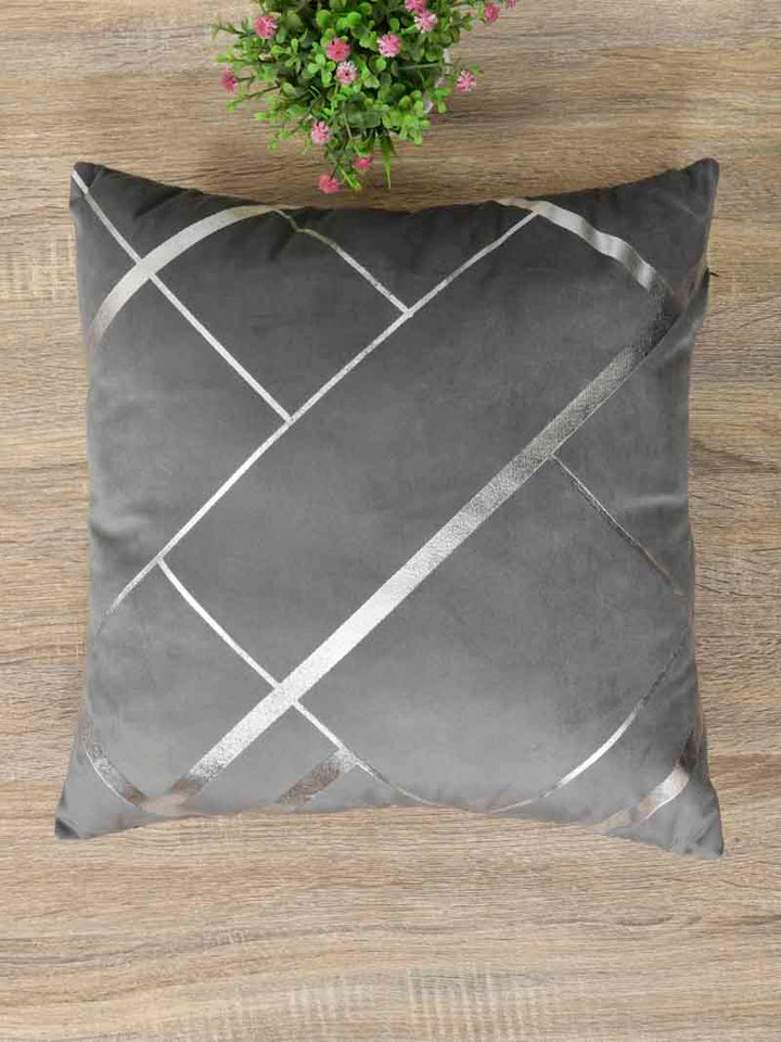 Velvet Cushion Covers; Set of 5; Geometric On Grey